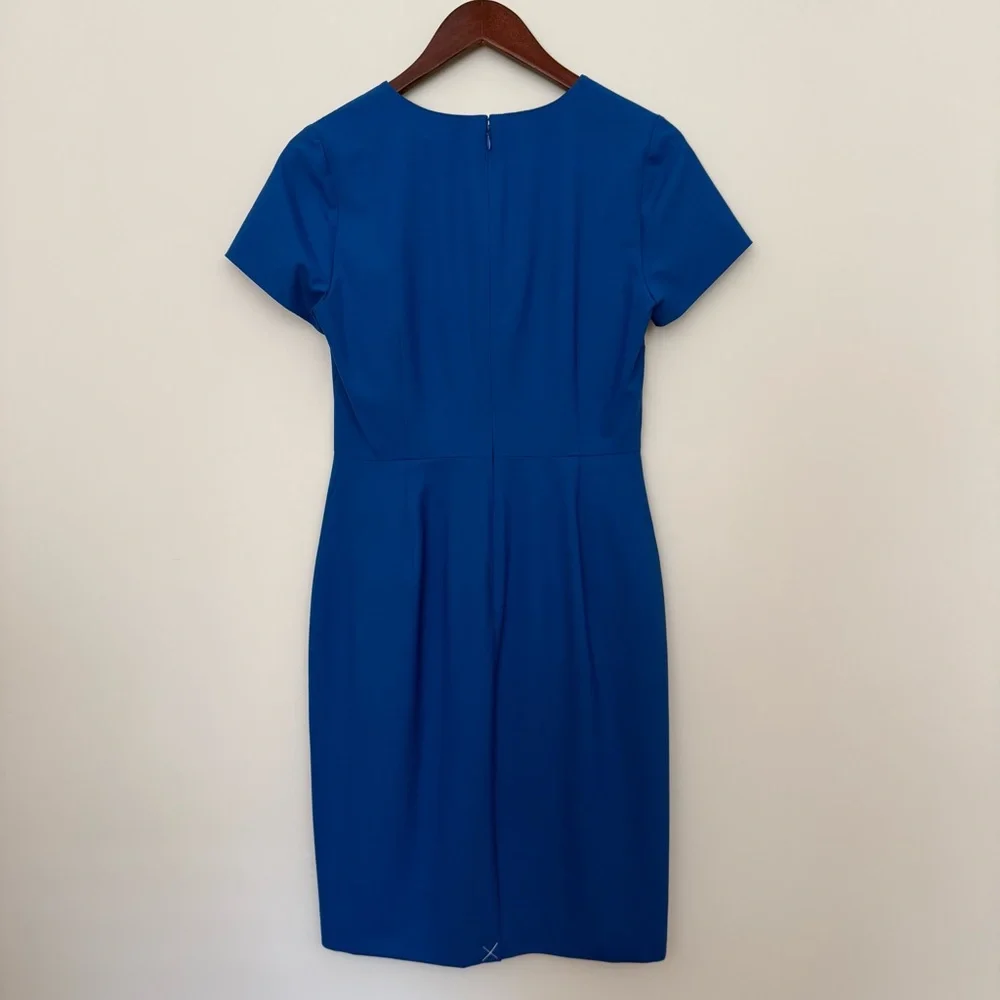 NWT J. Crew Royal Blue Sheath Dress with V-Neck back zipper back vent suiting
